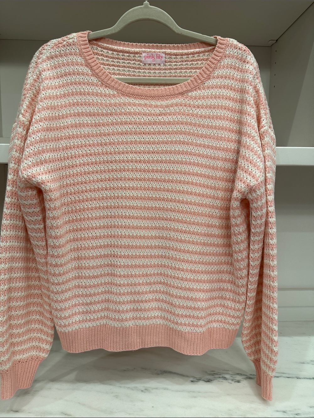 Pink Lily small Women's Pink and White Striped Knit Sweater.  Like new